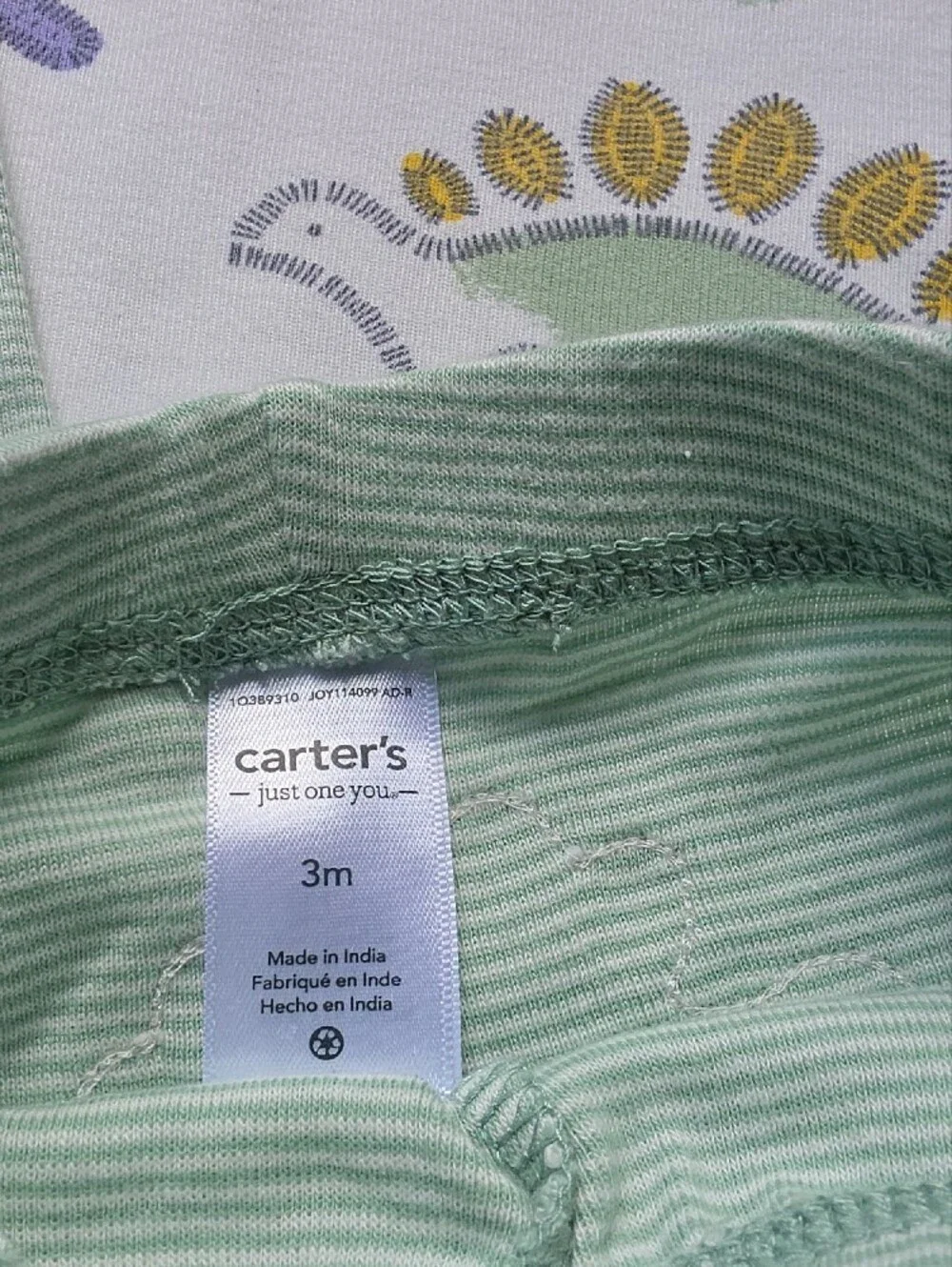 Carter's Mint Green Stripe Bodysuit & Dino Print Set 3 Pc